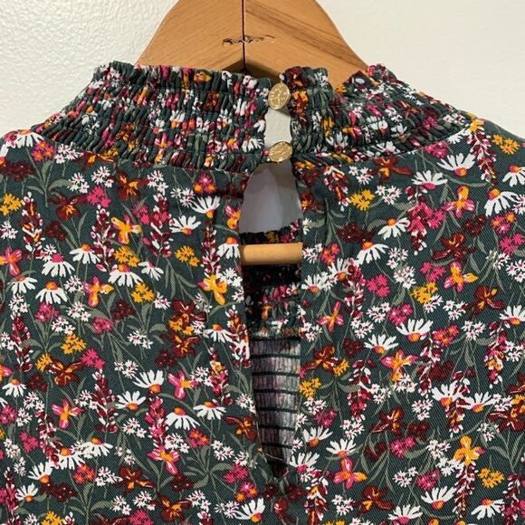 DRAPER JAMES Womens Blouse Sz 3X Green Western Floral Long Sleeve Smocked Top - Picture 9 of 11